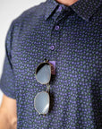Pins and Aces Micro Floral Purple Polo