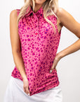 Pins and Aces Pink Flower Power Sleeveless Polo