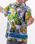 Pins and Aces TMNT Youth Comic Strip Short Sleeve Polo