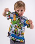 Pins and Aces TMNT Youth Comic Strip Short Sleeve Polo