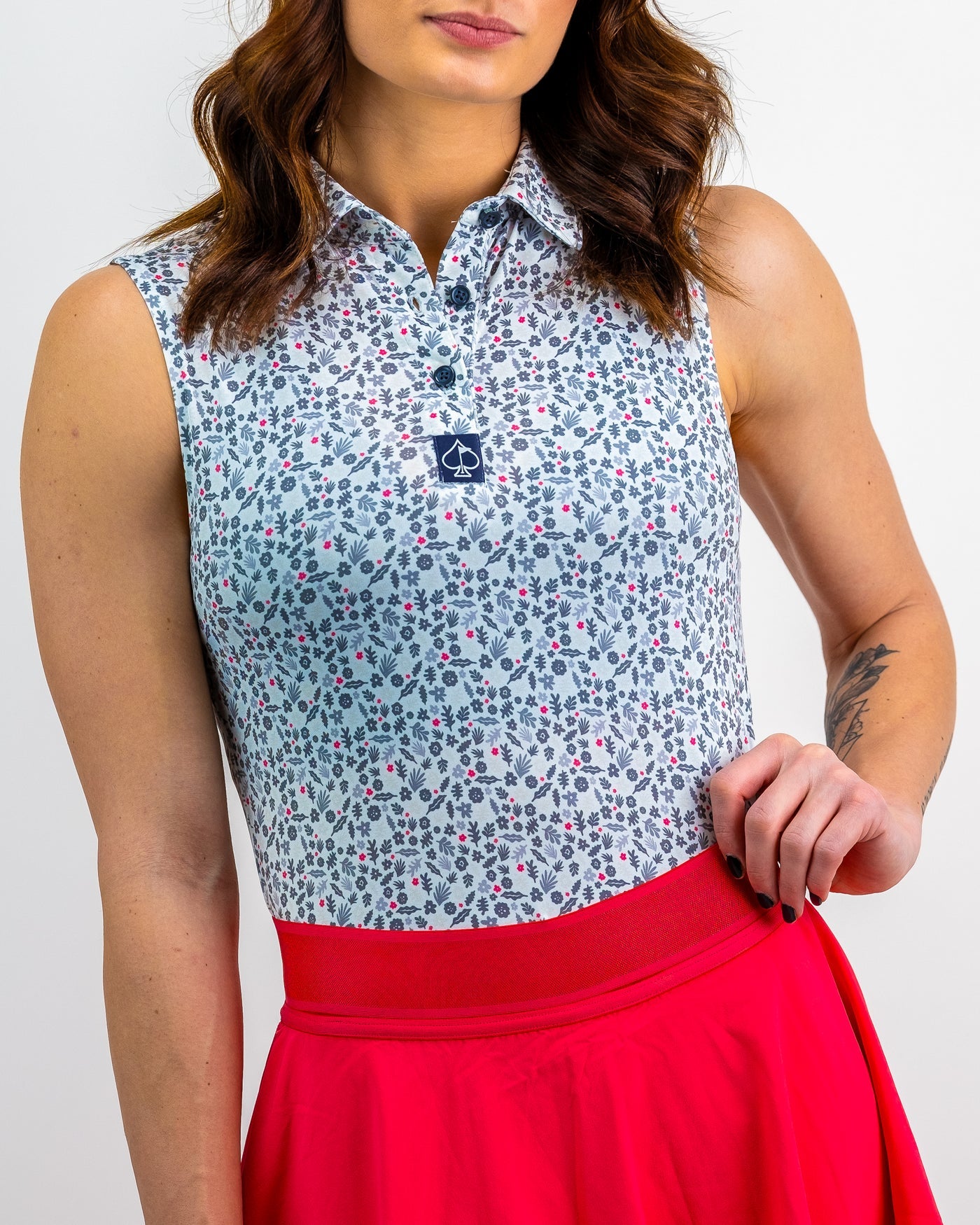 Pins and Aces Floral Pop Sleeveless Polo