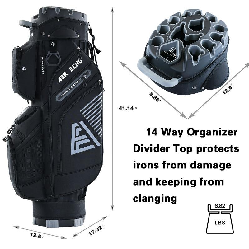 Ask Echo 2024 T-LOCK 14 Way Organizer Dividers Golf Soundless Cart Bag - Black